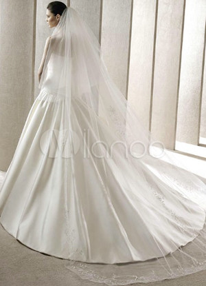 300*200cm White Gauze Lace Trimmed Bridal Wedding Veil