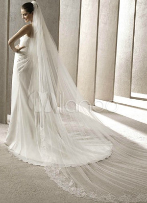 300*200cm White Gauze Gold Thread Lace Wedding Veil