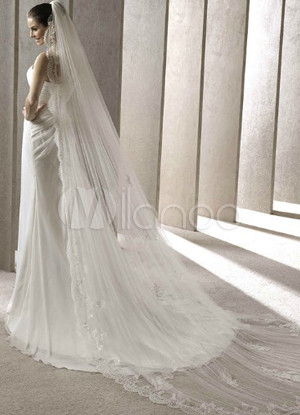 Ivory 300*200cm Gauze Gold Thread Lace Wedding Veil