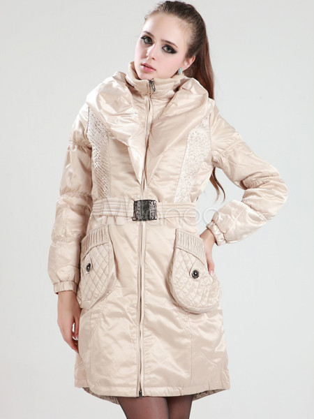 Ivory White Duck Down Stand Collar Womens Down Jacket