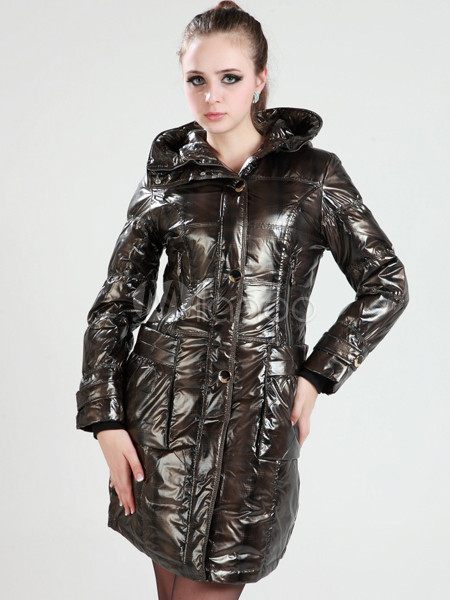 Golden Brown Hooded White Duck Down Womens Down Jacket