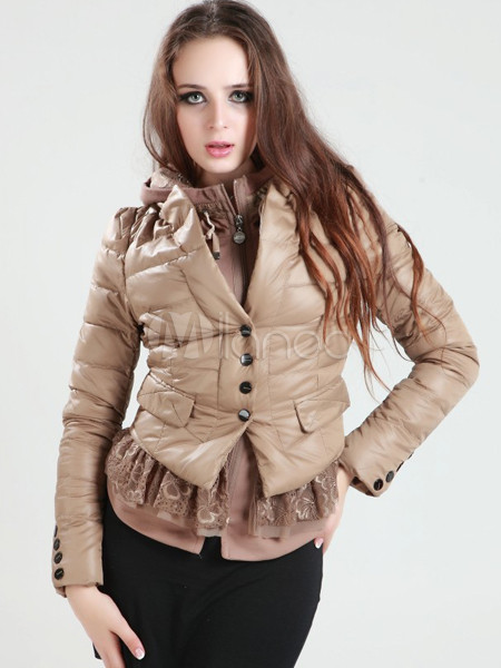 Camel Stand Collar White Duck Down Womens Down Jacket