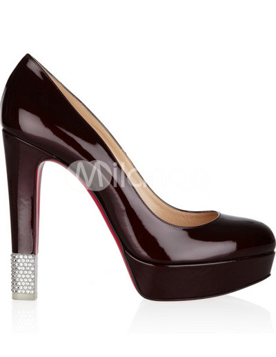 5 1/2'' Burgundy Sheepskin Patent Leather Women's Chunky Heels