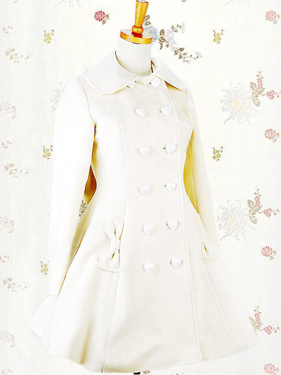 White Double Breasted Bow Pocket Cashmere Polyester Lolita Coat