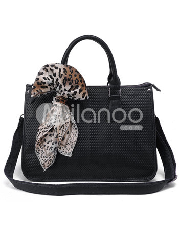 Fashion Soft Cow Leather Leopard Scarf Decoration Women's Tote Bag