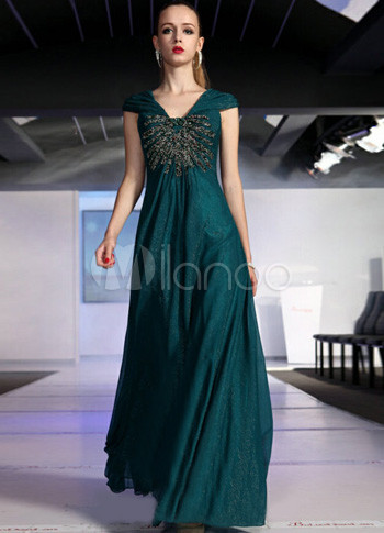 Elegant Silk Like Satin Cap Sleeve Women's Prom Dress