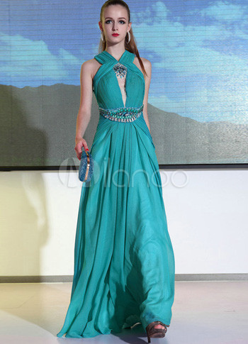 Light Blue Silk Like Satin Floor Length Women's Prom Dress