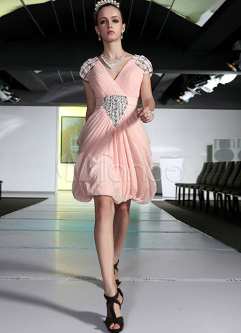 Sweet Chiffon Low-necked Beading Women's Cocktail Dress