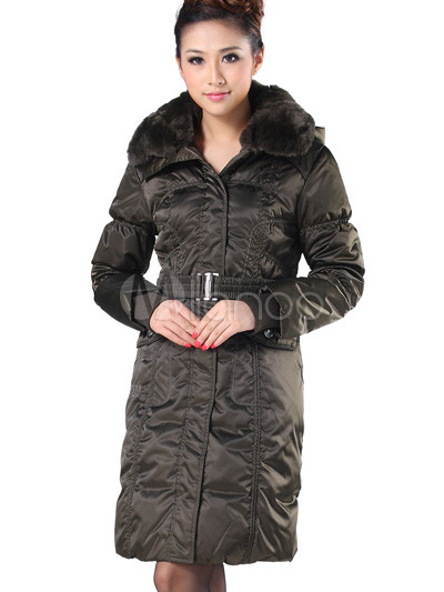 Olive Green Long Women's Down Jacket
