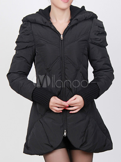 Black Long Sleeves Front Zip Women's Down Jacket