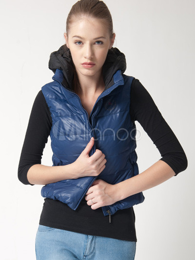 Blue Nylon Taffeta Polyester Women's Down Vest