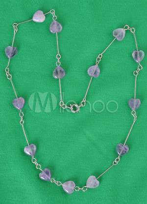 Heart Purple 12mm Amethyst Copper Plating Platinum Fashion Necklace