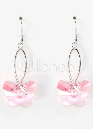Sweet Pink Butterfly Silver Crystal Earring