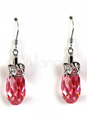 Classic Pink Swan Silver Crystal Earring