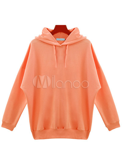 Sweet Pink Long Sleeves Loose Pattern Cotton Terylene Womens Hoodie
