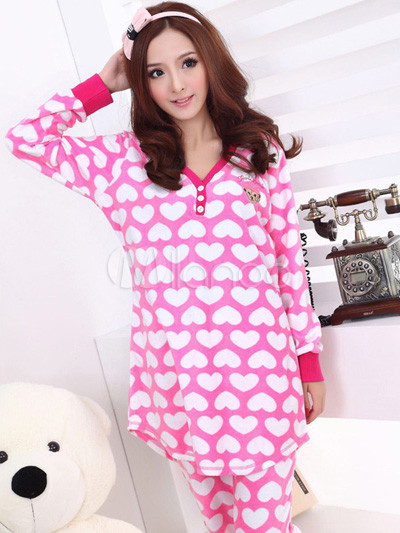 Beautiful Hearts Decoration Fleece Womens Pajama Set