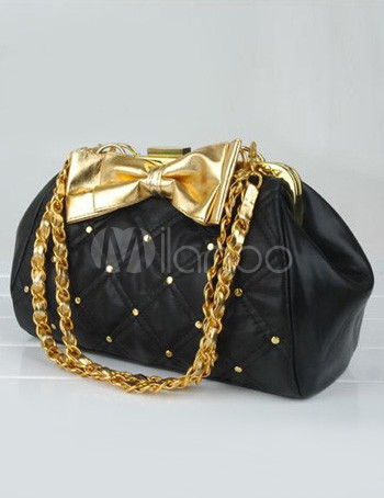 Sweet Bow Stud Decoration Zip PU Women's Tote Bag