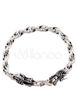 Cool Double Dragon Heads Silver Bracelet