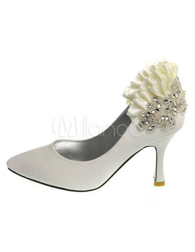 White Lace Wedding Shoes on White Leather Lace Decoration Pointed Toe Wedding Bridal Shoes