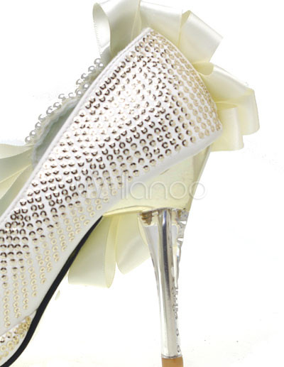 White Leather Pearl Crystal Decoration Wedding Bridal Shoes