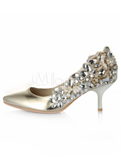 Crystal Wedding Shoes Bridal on Cow Leather Crystal Pointed Toe Wedding Bridal Shoes Milanoo Com