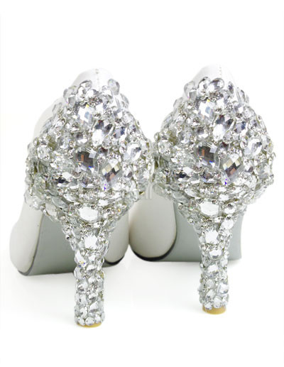Rhinestone Bridal Shoes on White Leather Rhinestone Decoration Wedding Bridal Shoes Milanoo