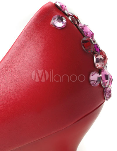 Crystal Wedding Shoes Bridal on Red Mixed Leather Crystal Wedding Bridal Shoes Milanoo Com