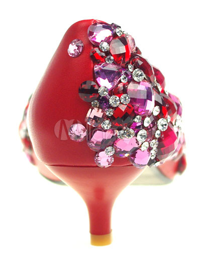 Crystal Wedding Shoes on Red Mixed Leather Crystal Wedding Bridal Shoes   Milanoo Com