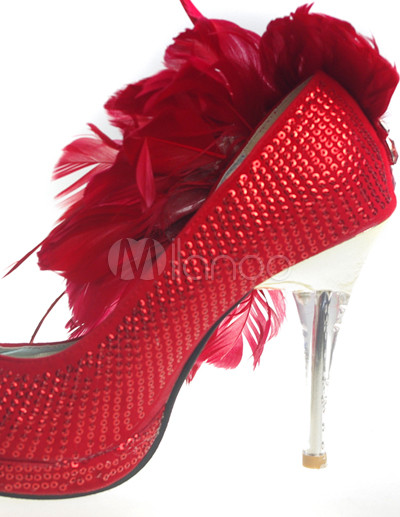 Wedding Shoes Bridal on Red Mixed Leather Crystal Feather Wedding Bridal Shoes   Milanoo Com