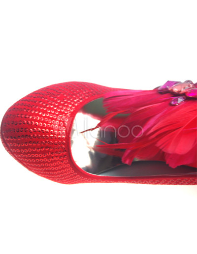 Crystal Wedding Shoes Bridal on Red Mixed Leather Crystal Feather Wedding Bridal Shoes Milanoo Com
