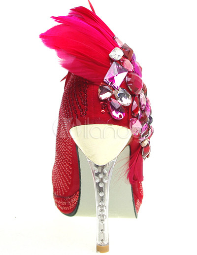 Shoes Wedding on Red Mixed Leather Crystal Feather Wedding Bridal Shoes Milanoo Com