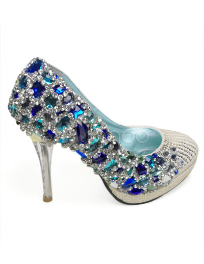 Crystal Wedding Shoes on Mixed Leather Blue Crystal Decoration Bridal Shoes   Milanoo Com
