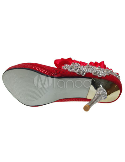 Rhinestone Wedding Shoes Bridal on Red Mixed Leather Lace Rhinestone Wedding Bridal Shoes   Milanoo Com