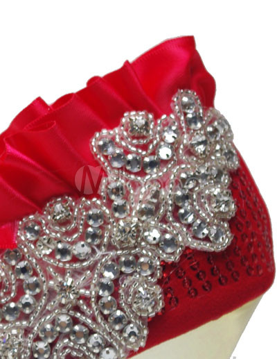 Red Mixed Leather Lace Rhinestone Wedding Bridal Shoes