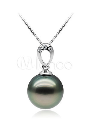 14K White Gold Tahitian Black Pearl Pendant