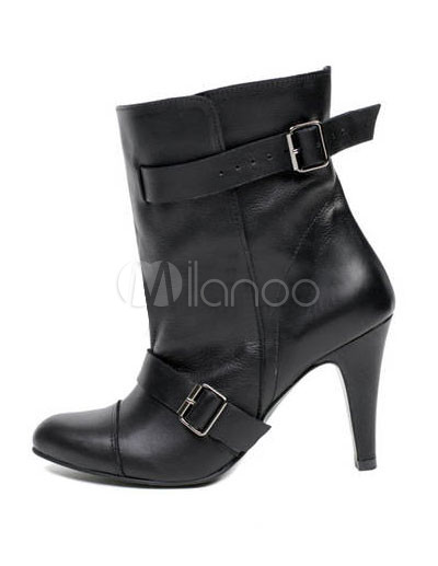    Shoes on Cool Talon Pointu Toe Black Boots Fashion Pu   Milanoo Com