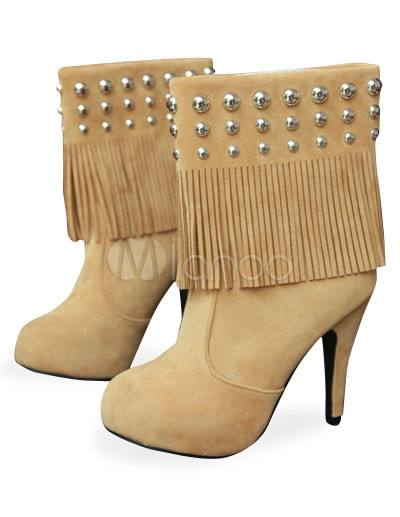 Brown Fashion Boots on 10   High Heel Tassel Brown Corduroy Fashion Boots   Milanoo Com