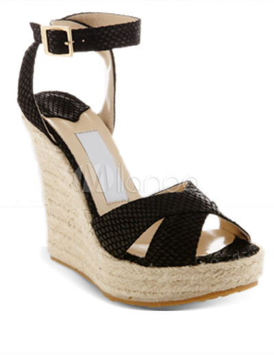 Black 4 7/10'' High Heel Pigskin Ankle Strap Fashion Sandals