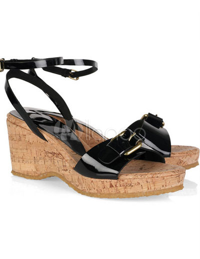 Platform High Heel Shoes on High Heel 4 5 Platform Wedge Ankle Strap Patent Leather Fashion Shoes