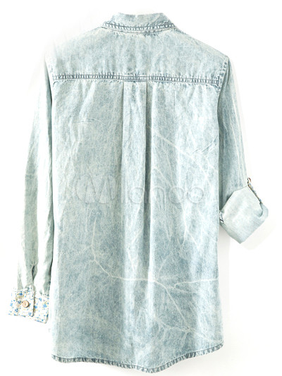 Western Jeans on Cool Western Blue Jeans Turndown Collar Long Sleeves Cotton Blouse