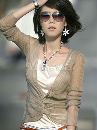Dazzling Two-Piece Semi-Transparent Coffee Long Sleeves Elastic Fabric Shirt Dazzling Two-Piece Semi-Transparent Coffee Long Sleeves Elastic Fabric Shirt