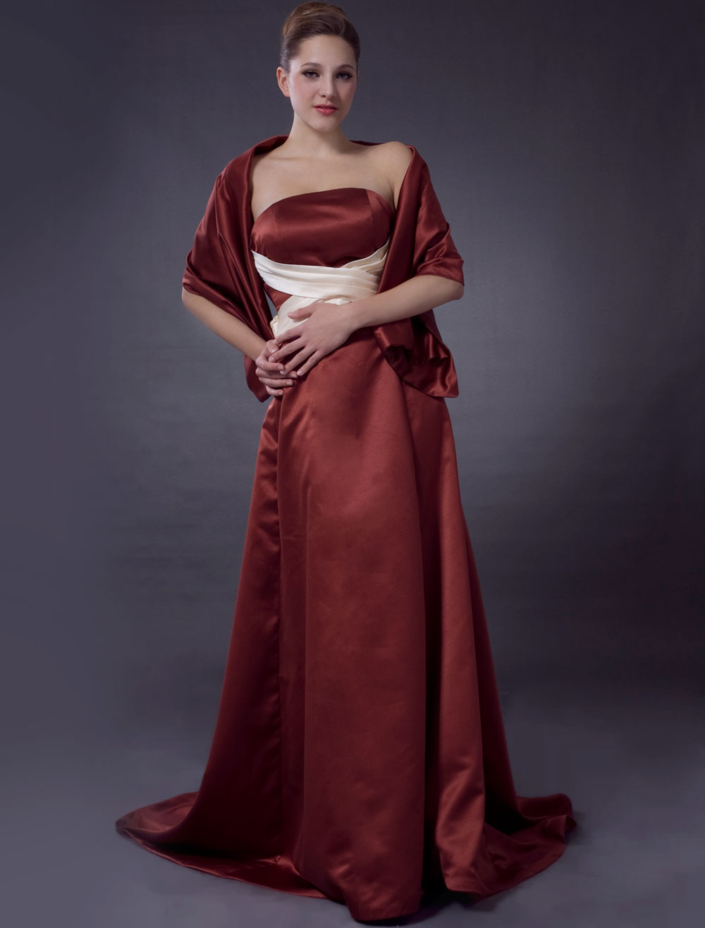 Elegant Sheath Strapless Sash Floor Length Satin Taffeta Evening Maxi Dress
