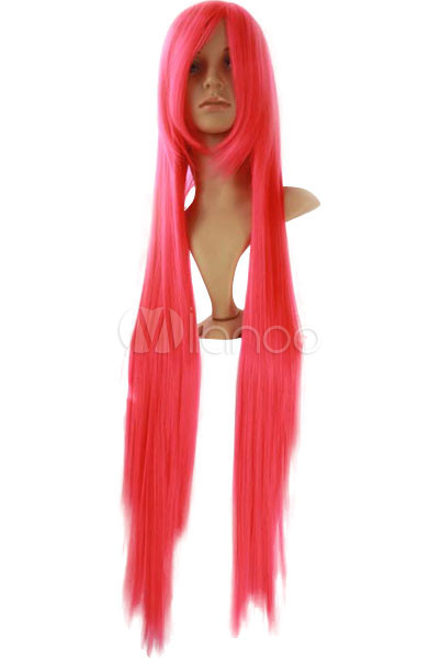 Fabulous 100cm Long Deep Pink Straight Nylon Fashion Wig