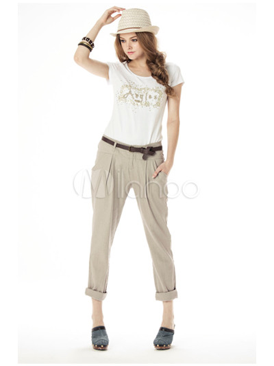 Linen Clothing  Women on Fashion Light Beige Cotton Linen Women   S Pants   Milanoo Com