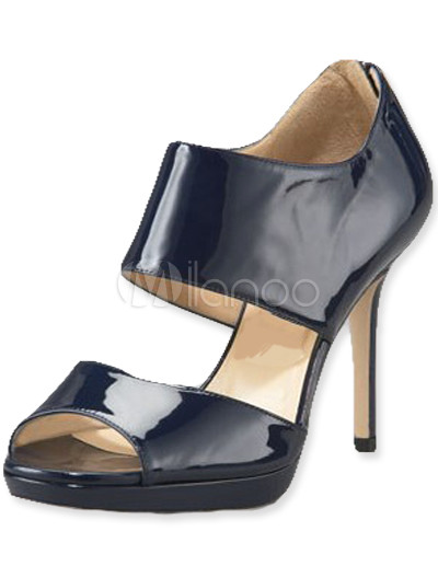 Gorgeous Deep Blue 4 7/10'' High Heel 4/5'' Platform Peep Toe Patent Leather Fashion Shoes