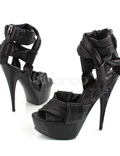 Fashion Sandals on Gorgeous 5 High Heel Black Pu Fashion Sandals Milanoo Com