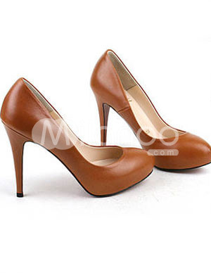 Quality Shoes on Quality 4 1 10   High Heel Brown Pu Fashion Shoes   Milanoo Com