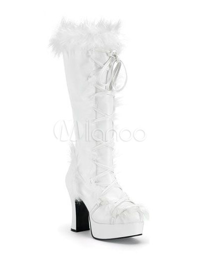 White Fashion Boots on Blanco 4    De Tac  N Alto Gamuza Calzado Moda   Milanoo Com