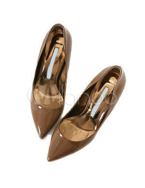 Brown Fashion Heels on 10   Heel Brown Pointed Toe Patent Fashion Pumps   Milanoo Com