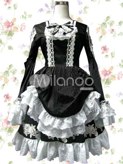 Black And White Satin Gothic Lolita Dress